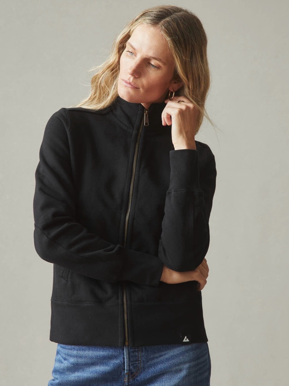 American Giant Black Full Zip Moto Bomber Heavyweight Fleece Jacket L